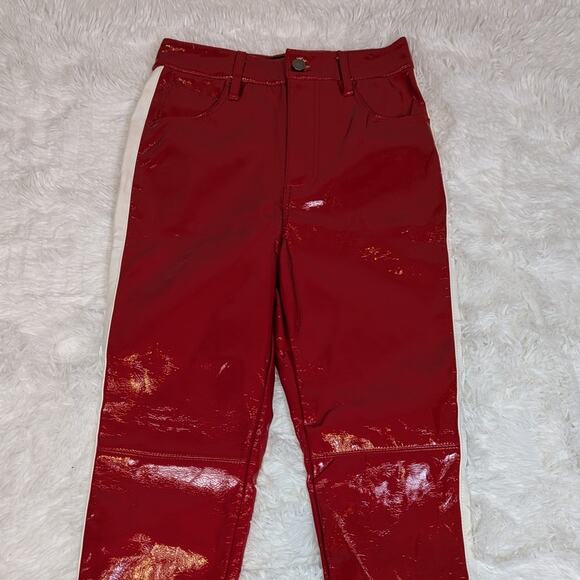 Jagger & Stone Faux Leather Pants Red with White Stripe Size 2 - Picture 7 of 11